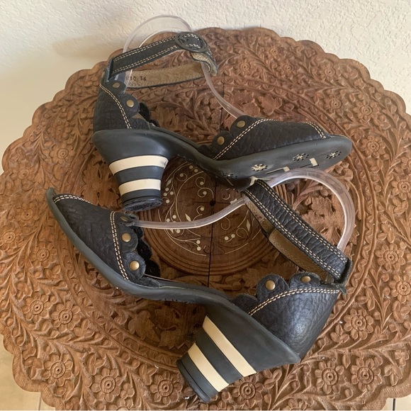 Fly London Black Pebble Leather Studded Mary Jane Open Toe Heels EU Size 36 - Picture 2 of 9